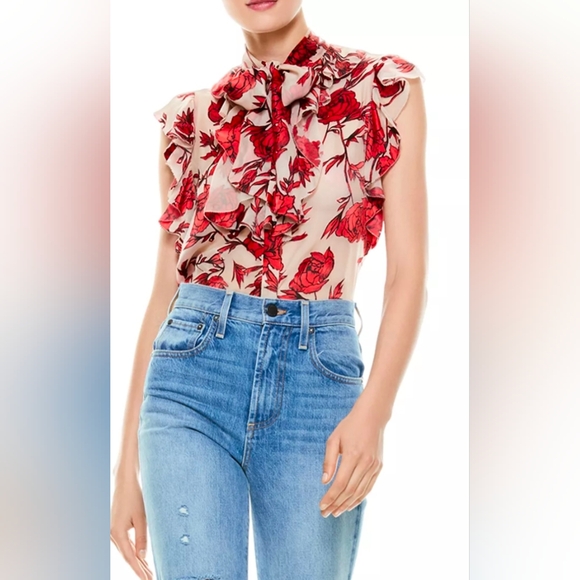Alice + Olivia Tops - Alice and Olivia • Robbie Floral-Print Sleeveless Blouse size medium